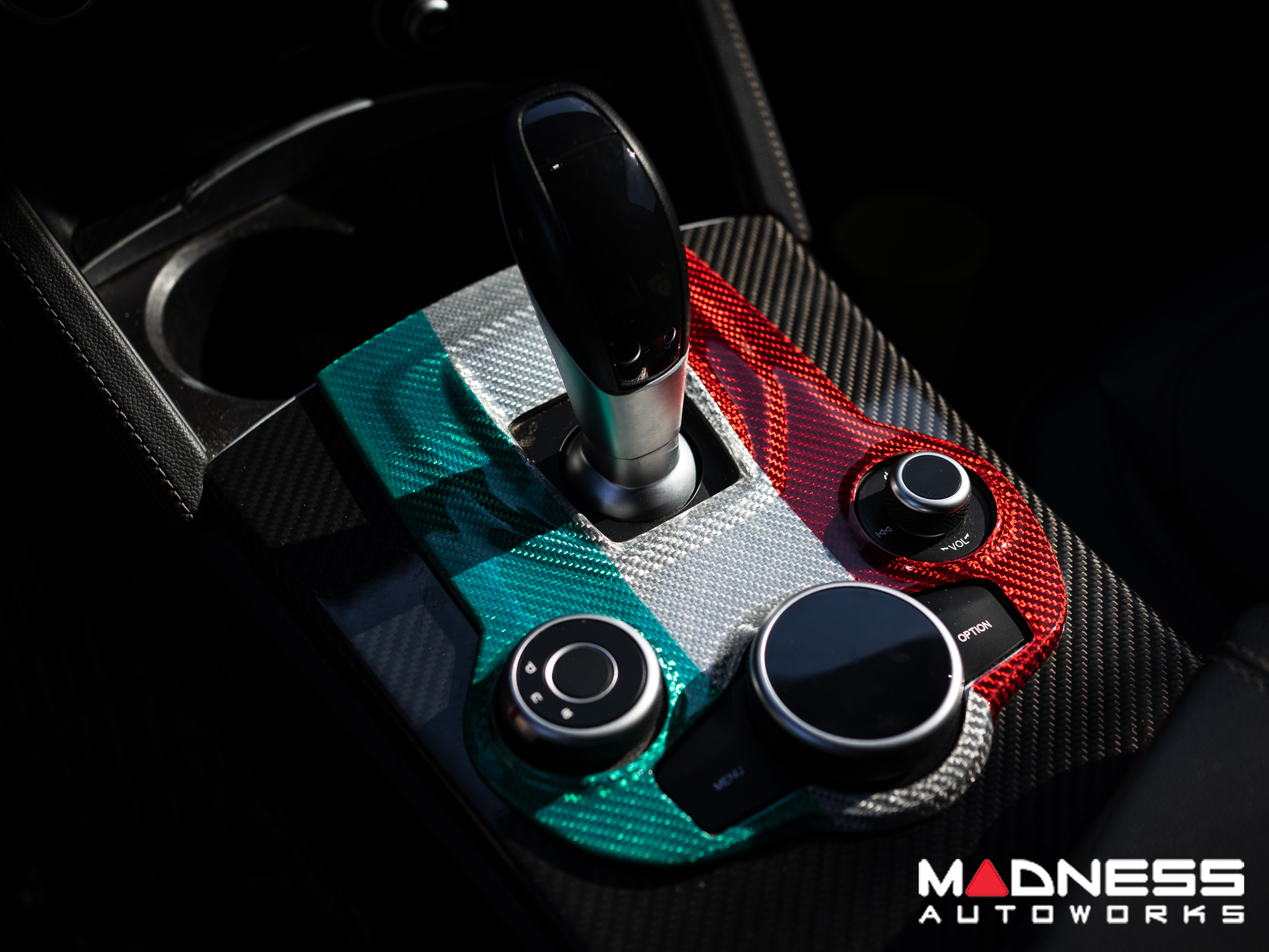 Alfa Romeo Giulia Shift Gate & Stereo Control Trim - Carbon Fiber - Pre '20 - Italian Theme - Feroce Carbon